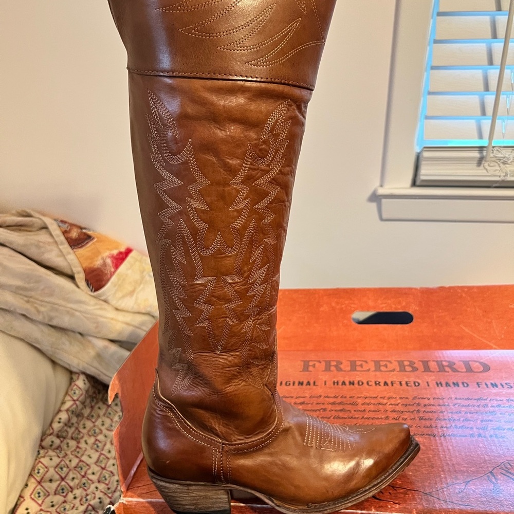 Freebird Red Embossed Leather Boots
